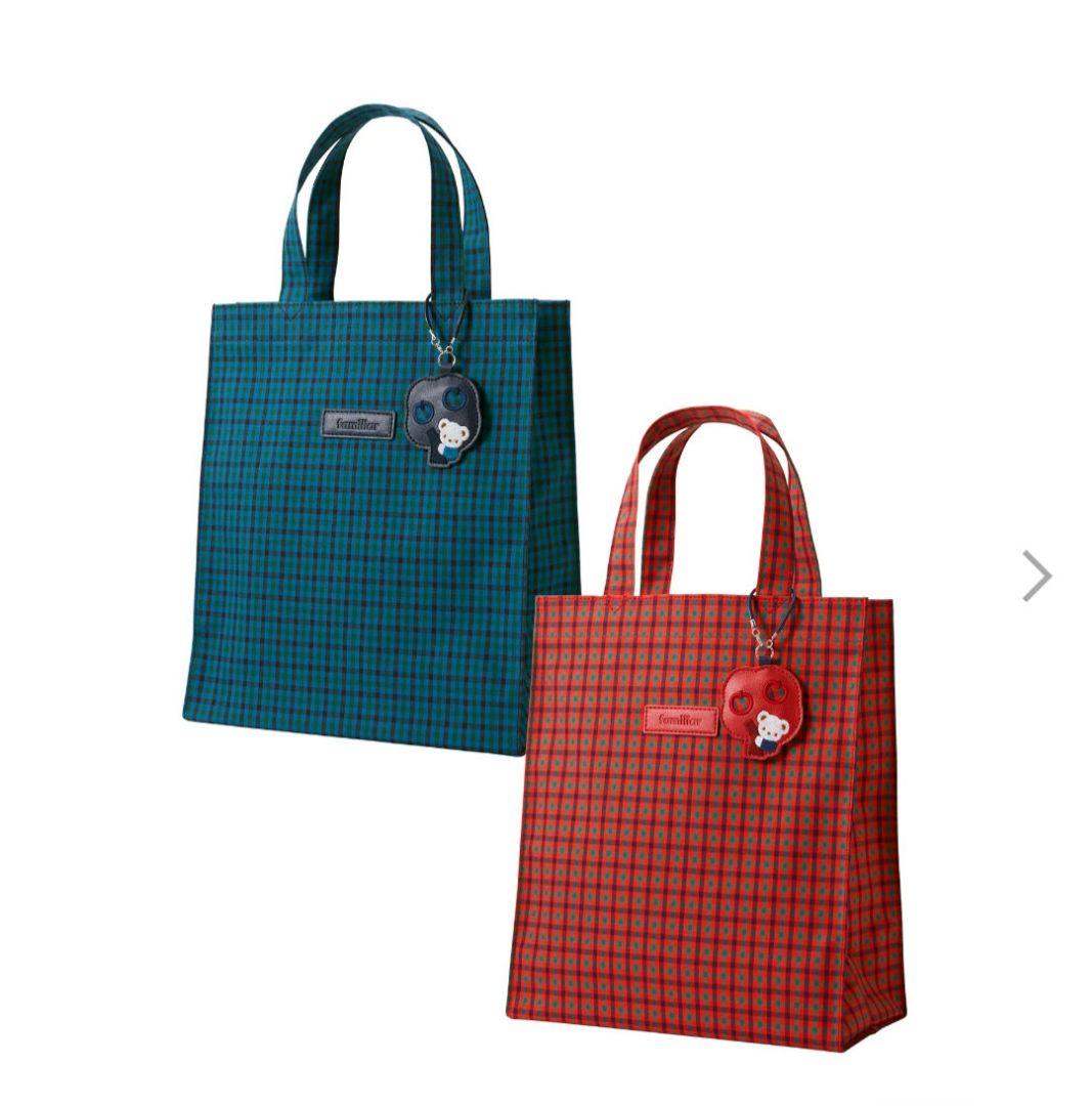 新品未使用タグ付き　ファミリア　チェック　 トートバッグ　大　赤