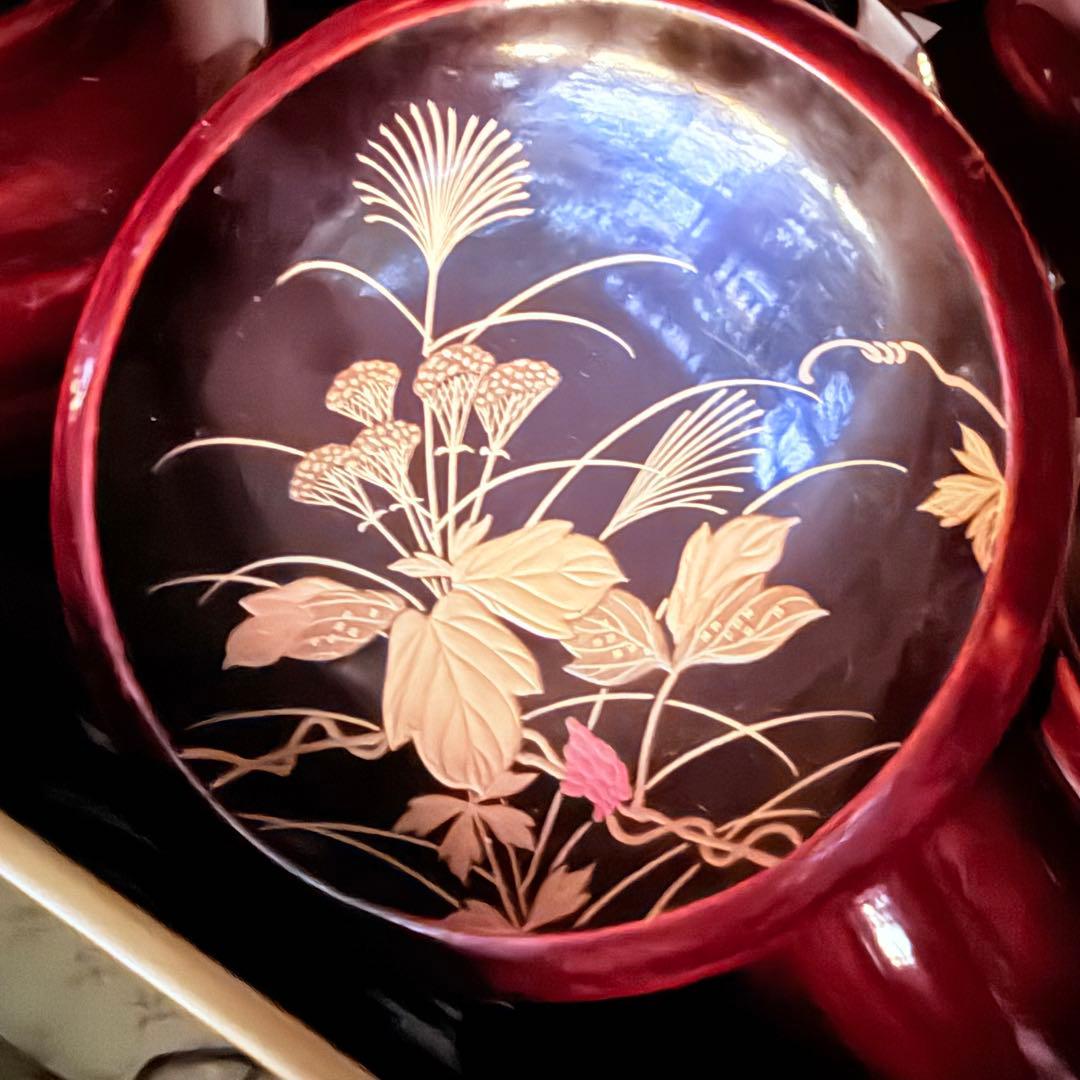 2215様感謝‼️感謝特別価格‼️超絶JAPAN蒔絵あけぼの❌黒蒔絵茶懐石吸物椀5客