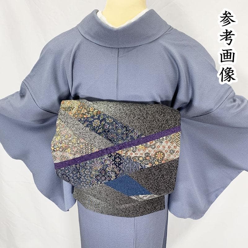 とんとんゆうゆう◆511mi22☆色無地 地紋 くすみブルー 青☆しつけ糸