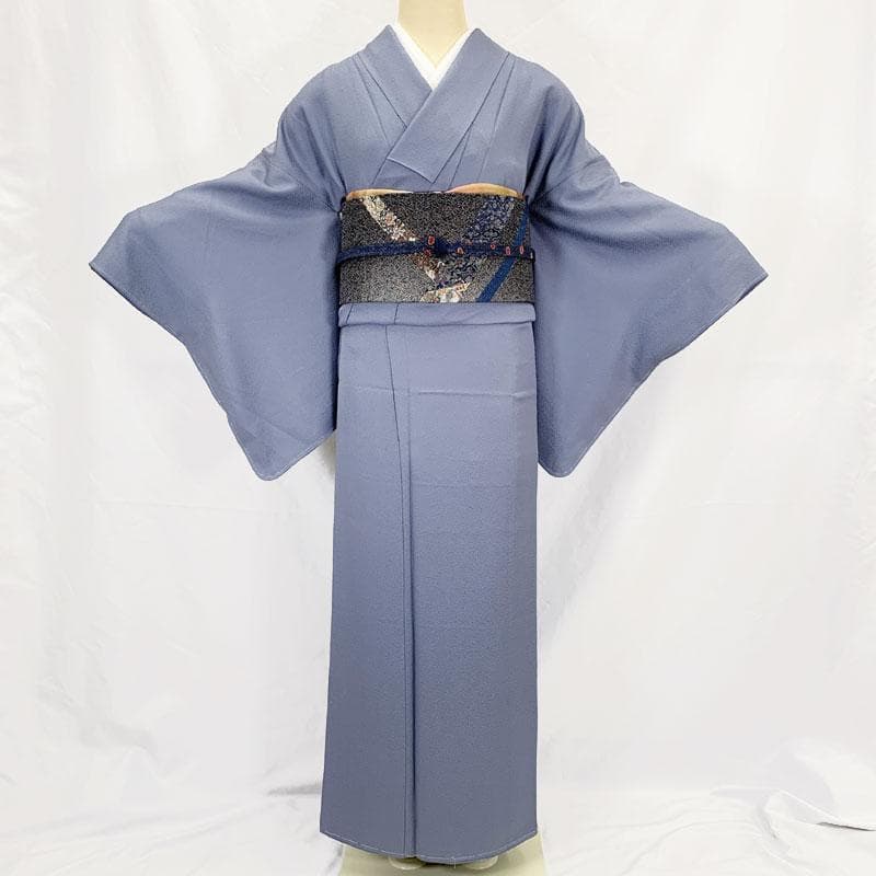 とんとんゆうゆう◆511mi22☆色無地 地紋 くすみブルー 青☆しつけ糸