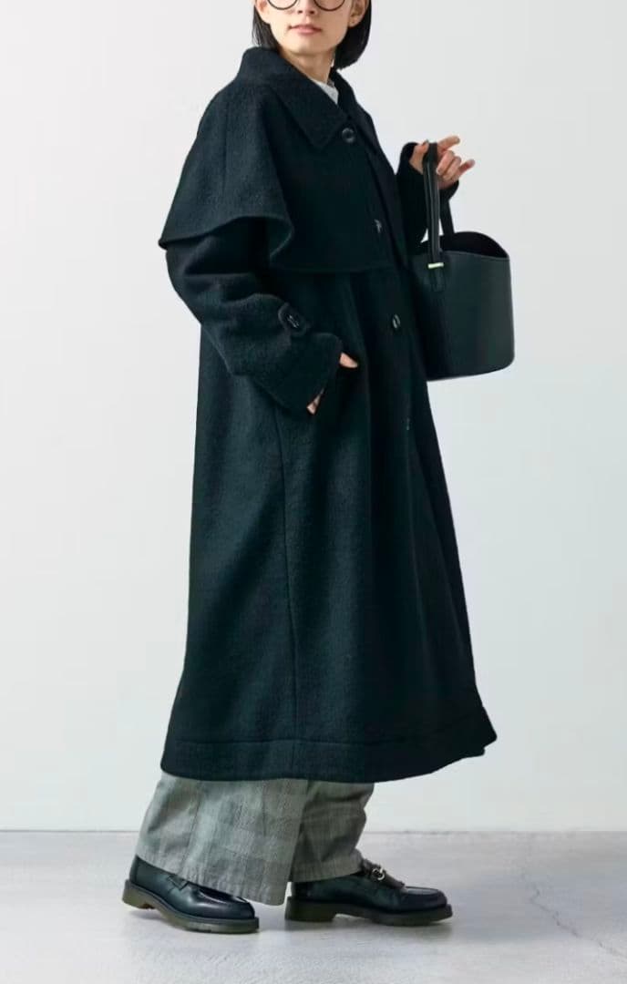 【未使用】サニークラウズ・ 3L・魔女のケープ付きコート・ブラック・フェリシモ