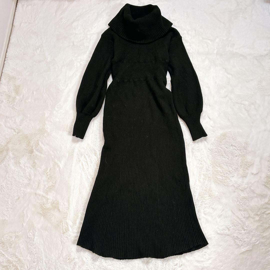 anuans オフショルナローニットワンピース ブラック Mサイズ ラクーン混