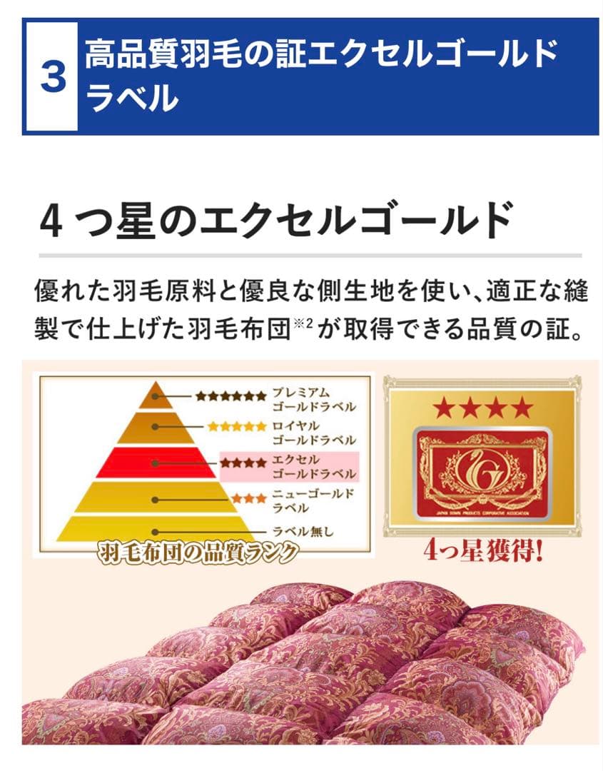 【新品未使用品】モリリン　エクセルラベル　フランス産　羽毛布団　シングル