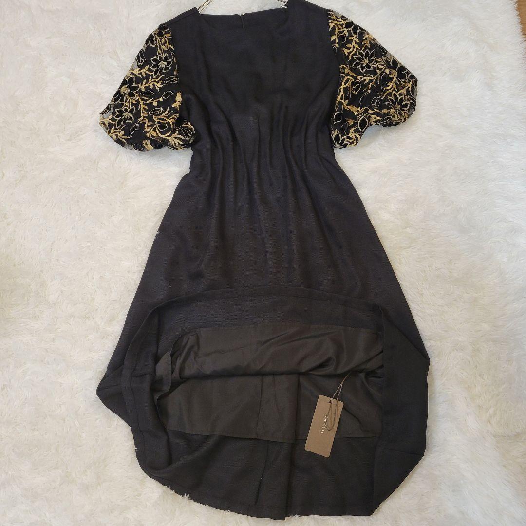 新品　cawaii FRENCH PAVE 花袖黒タックワンピース L-2L