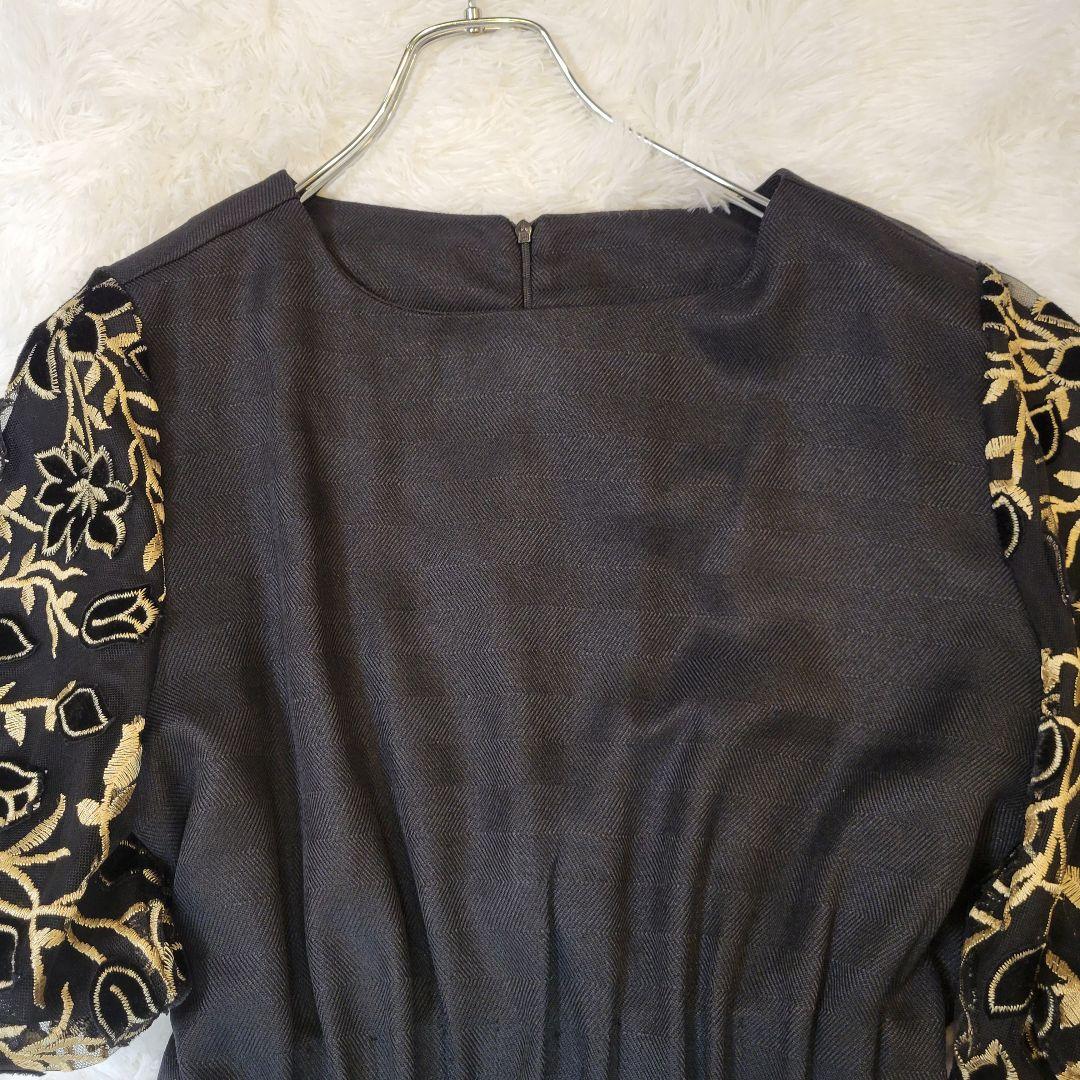 新品　cawaii FRENCH PAVE 花袖黒タックワンピース L-2L