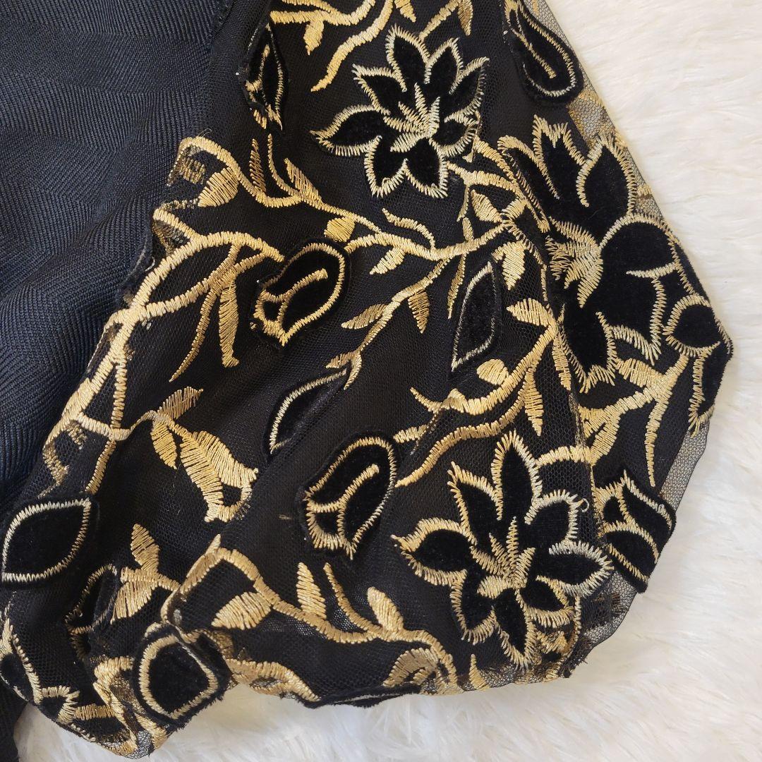 新品　cawaii FRENCH PAVE 花袖黒タックワンピース L-2L