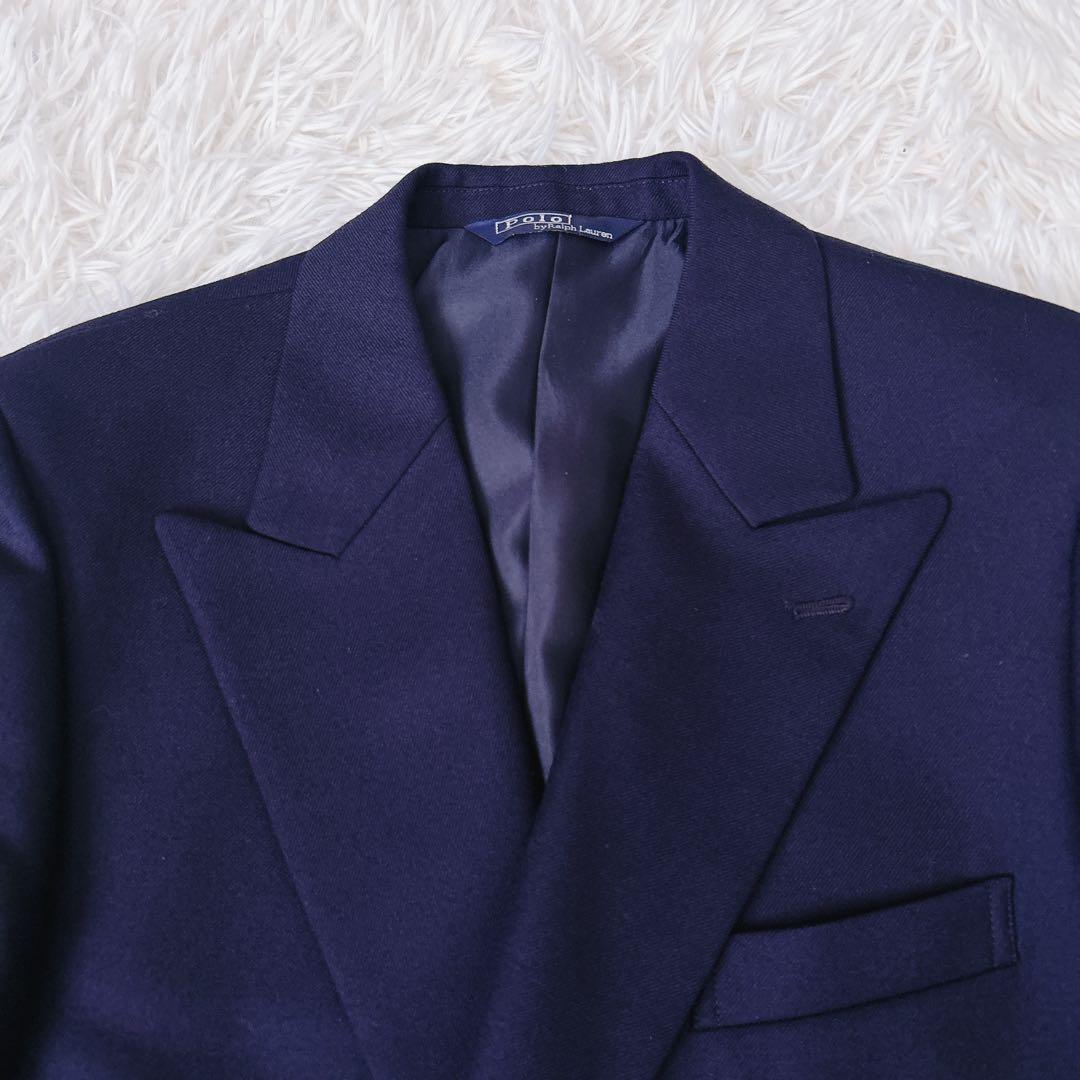 美品　ラルフローレン　紺ブレ　ダブル　プレスト　金ボタン　着丈長め　160 M