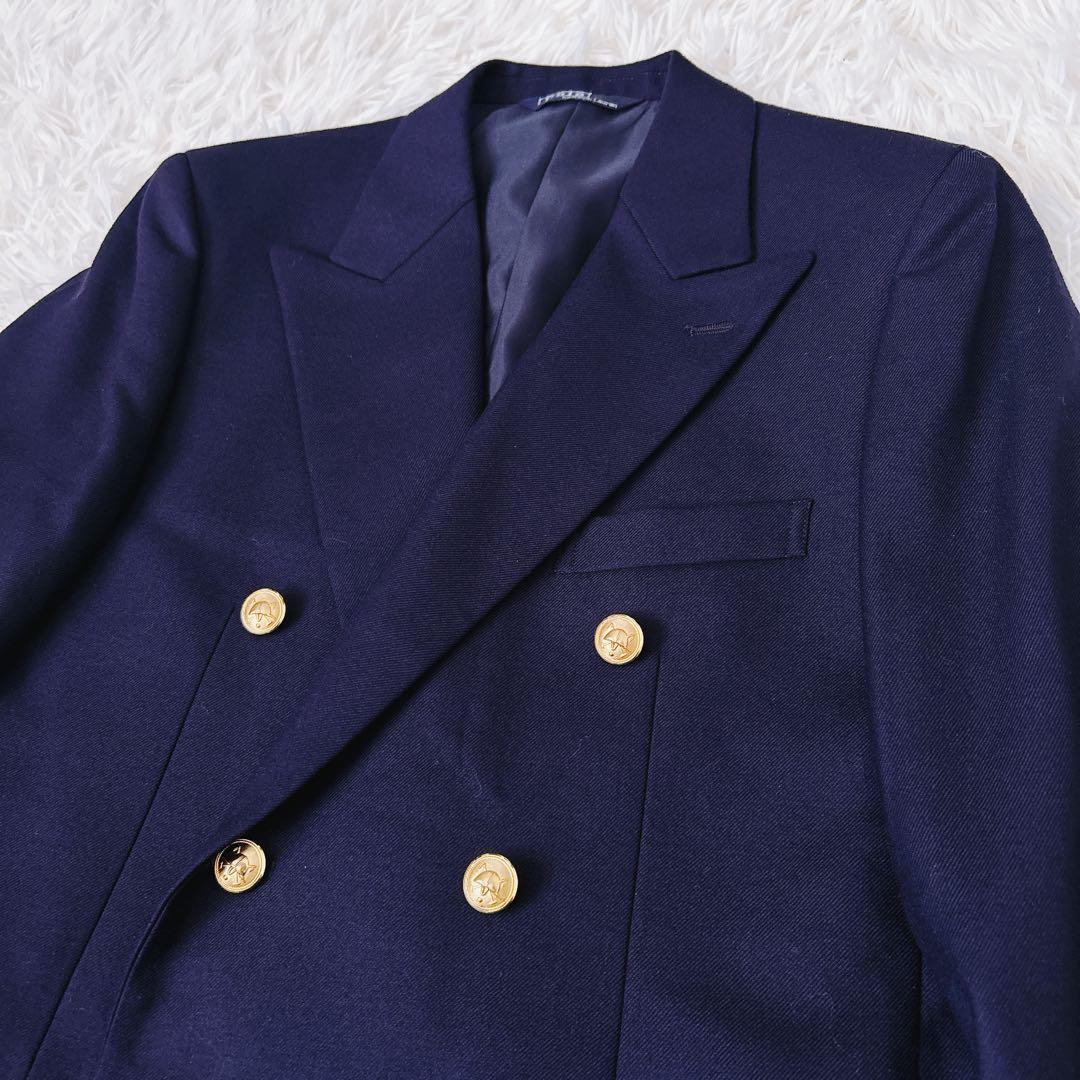 美品　ラルフローレン　紺ブレ　ダブル　プレスト　金ボタン　着丈長め　160 M