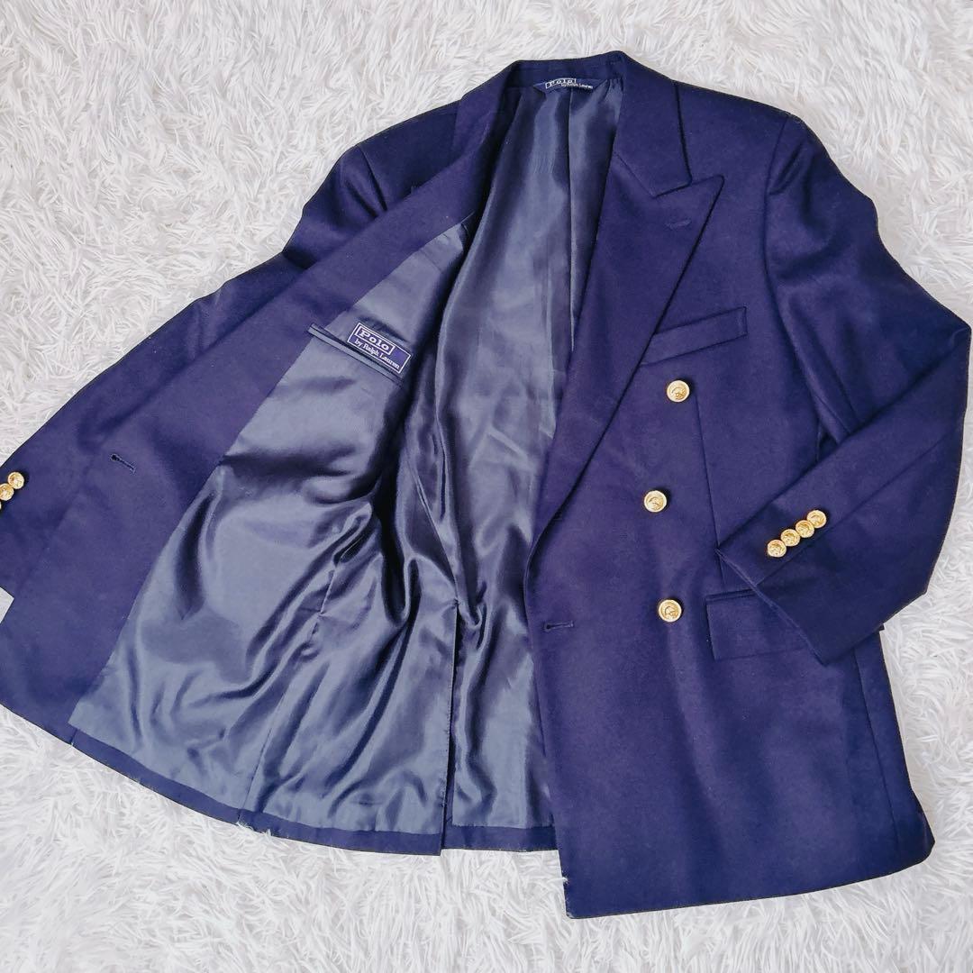 美品　ラルフローレン　紺ブレ　ダブル　プレスト　金ボタン　着丈長め　160 M