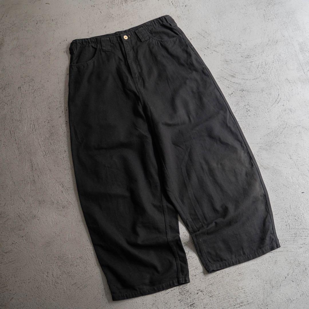 00s old ブラック コットン バギーワイド ワークパンツ レイヴパンツ