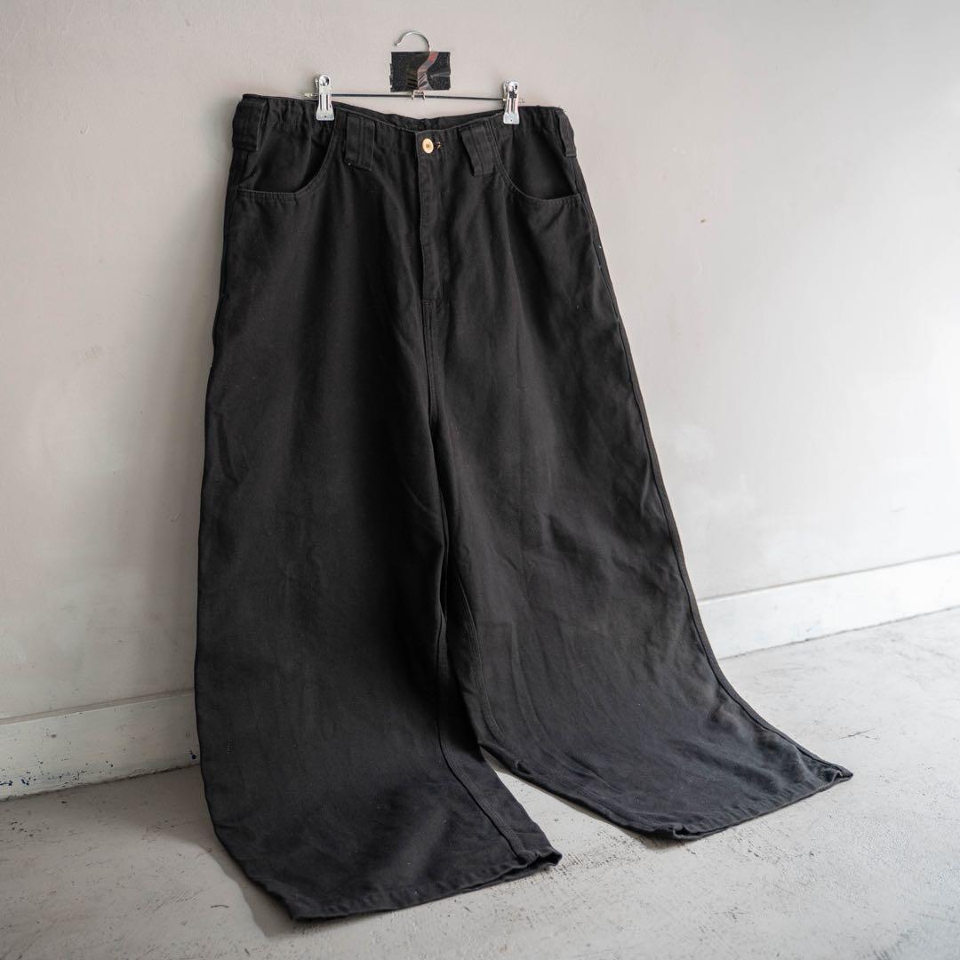 00s old ブラック コットン バギーワイド ワークパンツ レイヴパンツ