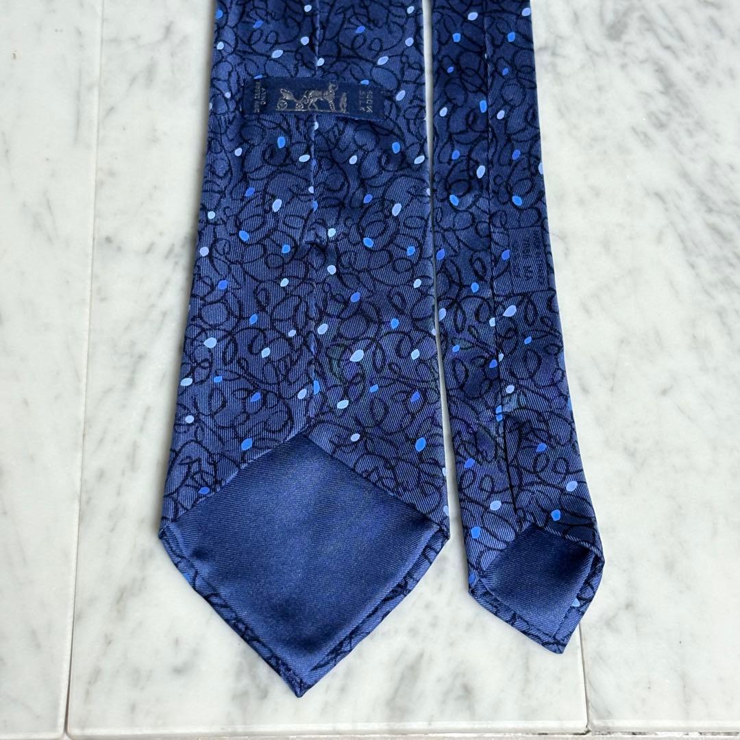 HERMES ネクタイ ブルー系 ネイビー ドット アート柄