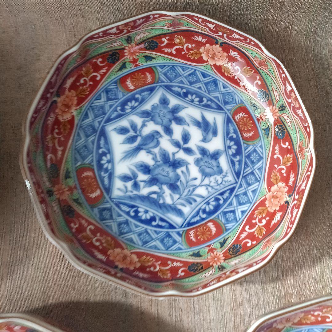 前畑陶器 庫山窯　取り皿揃　5枚　染付花鳥　プレート