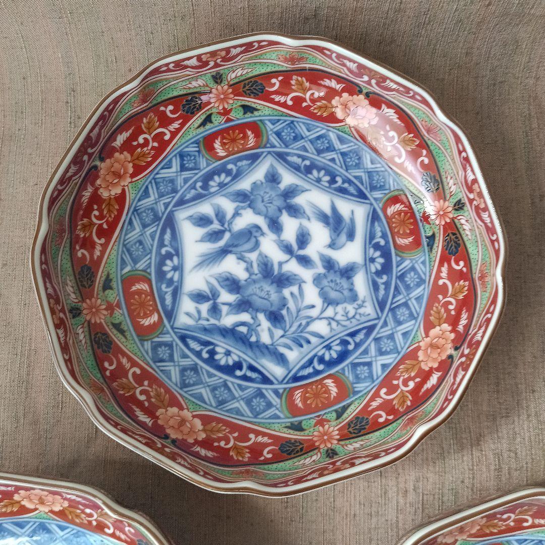 前畑陶器 庫山窯　取り皿揃　5枚　染付花鳥　プレート