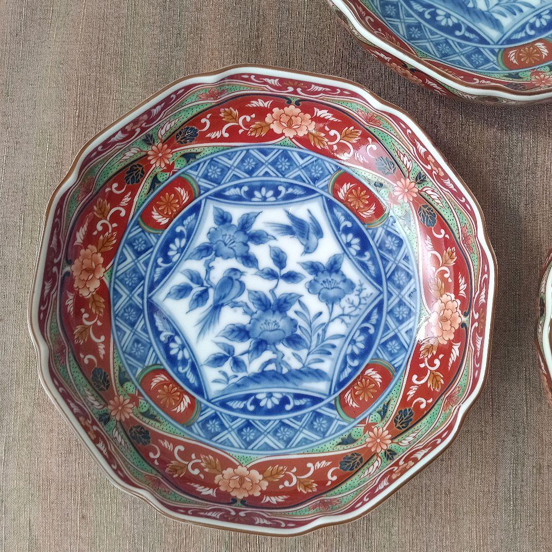 前畑陶器 庫山窯　取り皿揃　5枚　染付花鳥　プレート