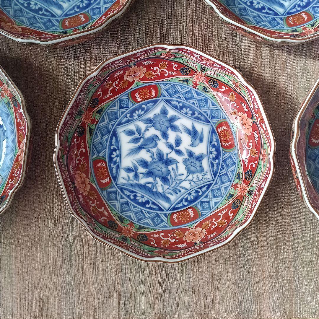 前畑陶器 庫山窯　取り皿揃　5枚　染付花鳥　プレート