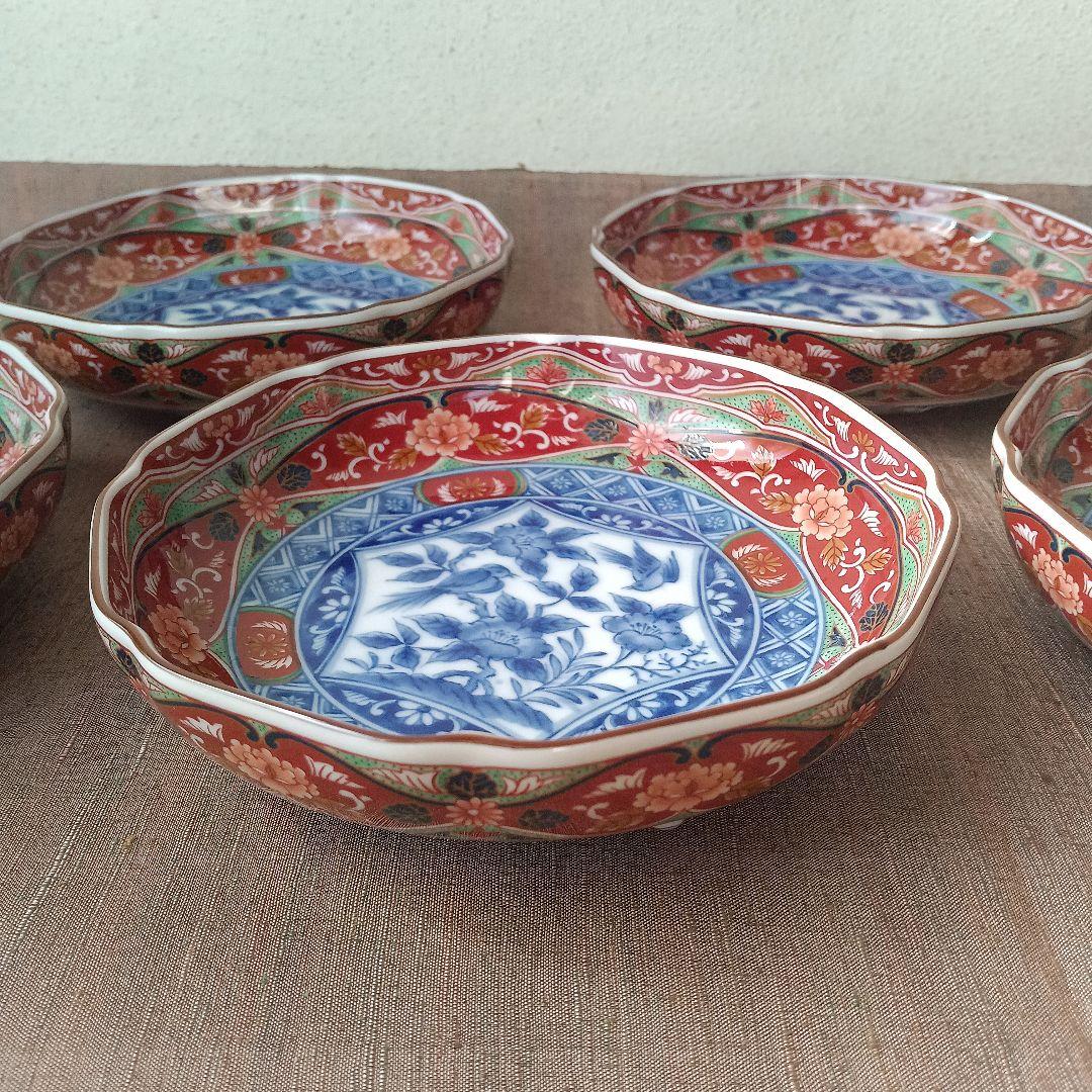 前畑陶器 庫山窯　取り皿揃　5枚　染付花鳥　プレート