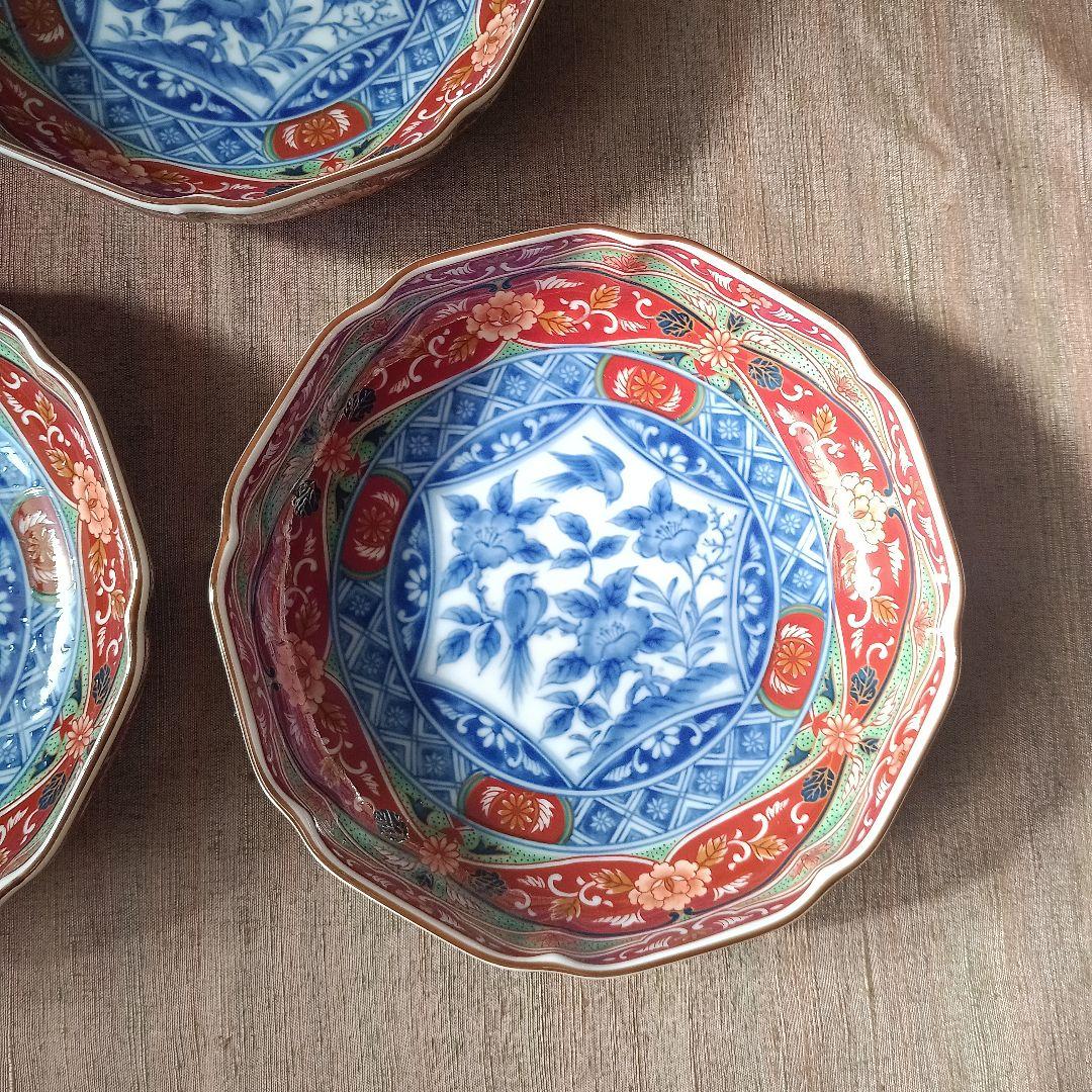 前畑陶器 庫山窯　取り皿揃　5枚　染付花鳥　プレート