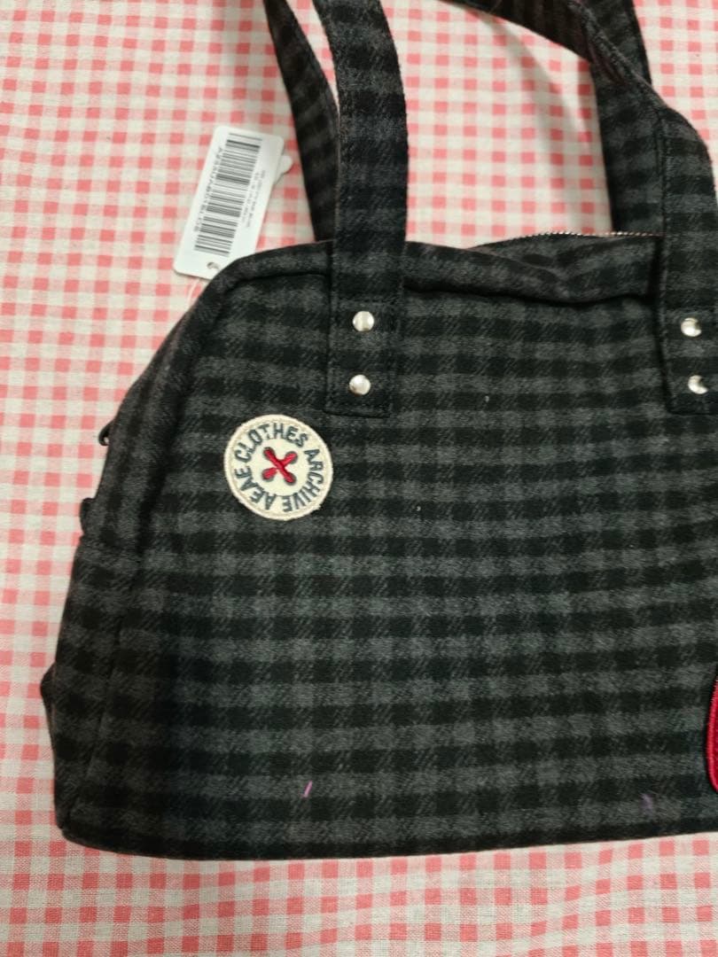 Aeae チェック柄トートバッグ いちご刺繍付き