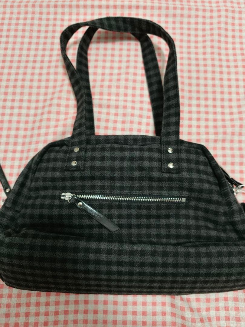 Aeae チェック柄トートバッグ いちご刺繍付き