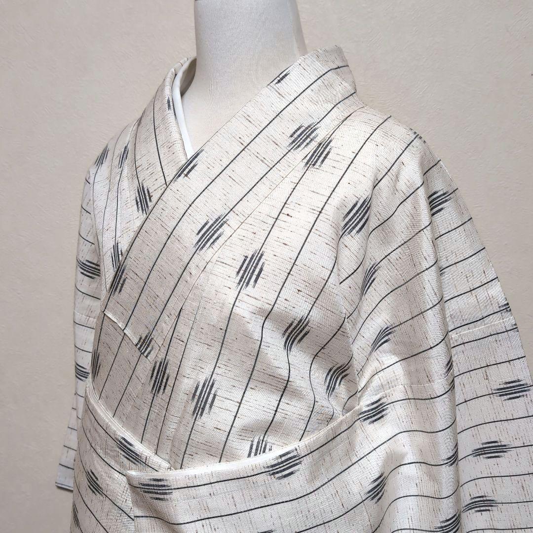 新品 未使用 正絹袷 本場 米沢紬 原始絹織布 千景 科布 白系