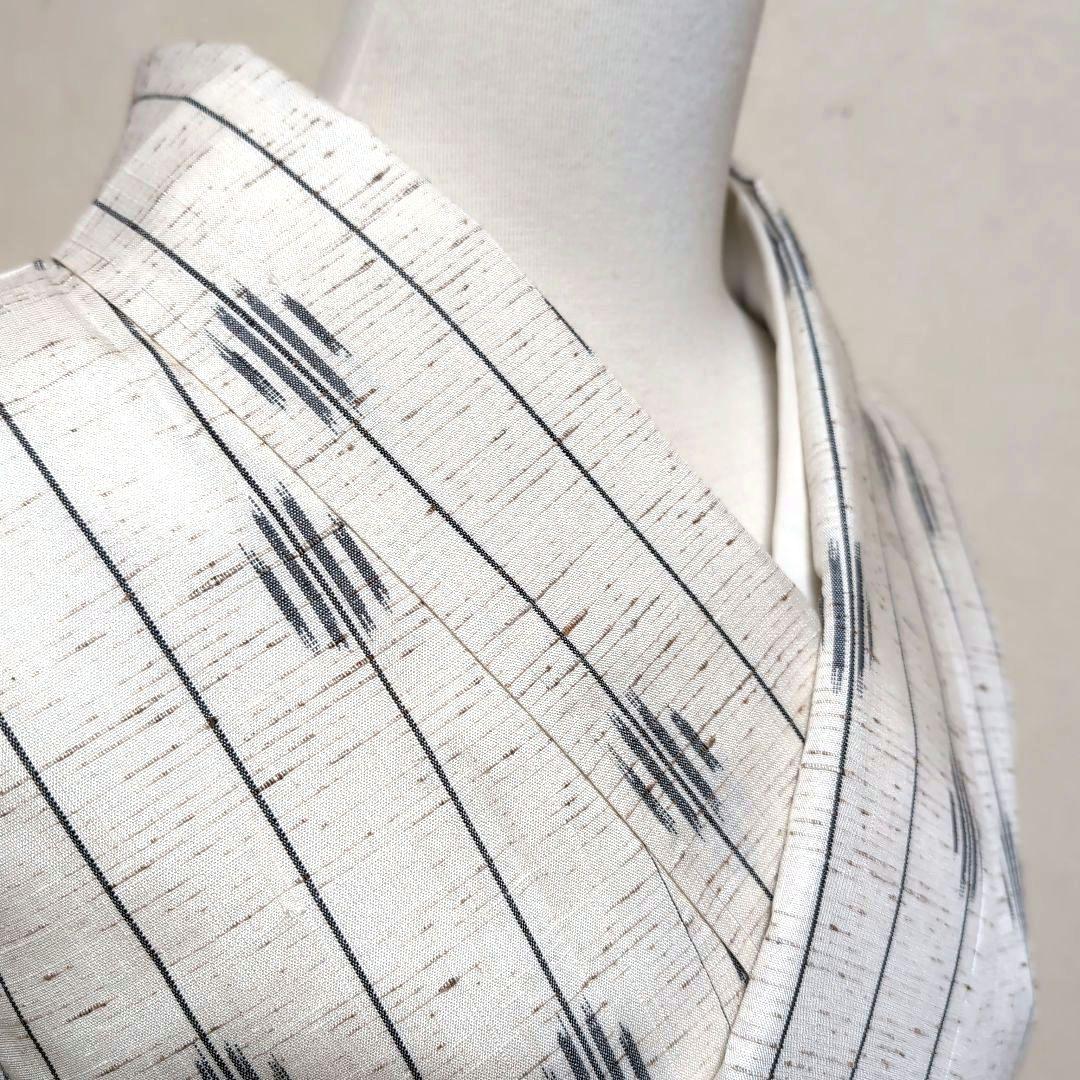 新品 未使用 正絹袷 本場 米沢紬 原始絹織布 千景 科布 白系