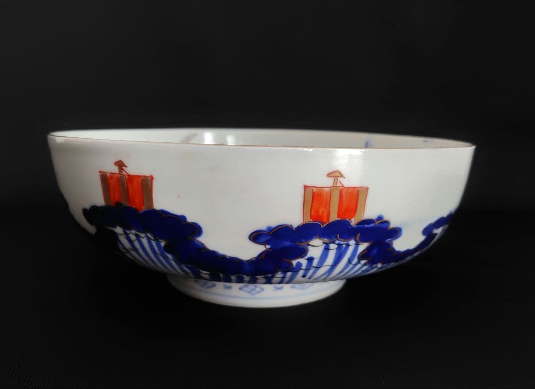 古伊万里　アンティーク　大鉢大小セット『松　鶴　富士　波　宝舟』明治大正〜　招福