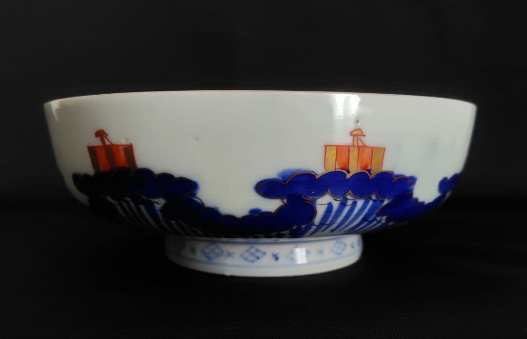 古伊万里　アンティーク　大鉢大小セット『松　鶴　富士　波　宝舟』明治大正〜　招福