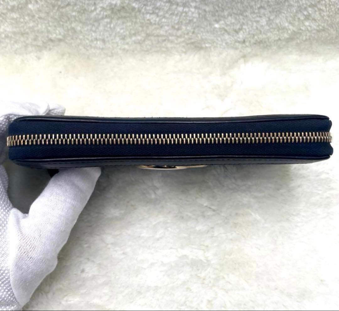 美品 グッチGUCCI 長財布 スーキー インターロッキング シマGG ネイビー