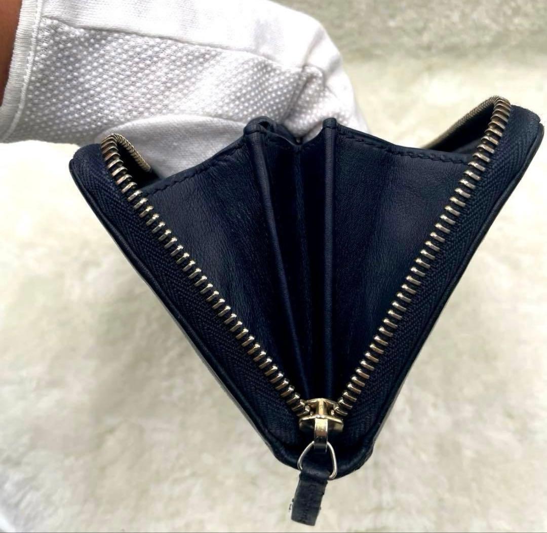 美品 グッチGUCCI 長財布 スーキー インターロッキング シマGG ネイビー