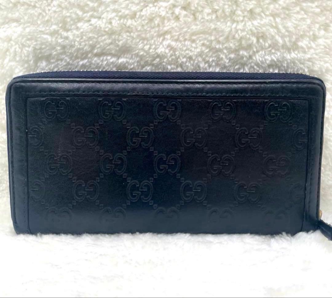 美品 グッチGUCCI 長財布 スーキー インターロッキング シマGG ネイビー