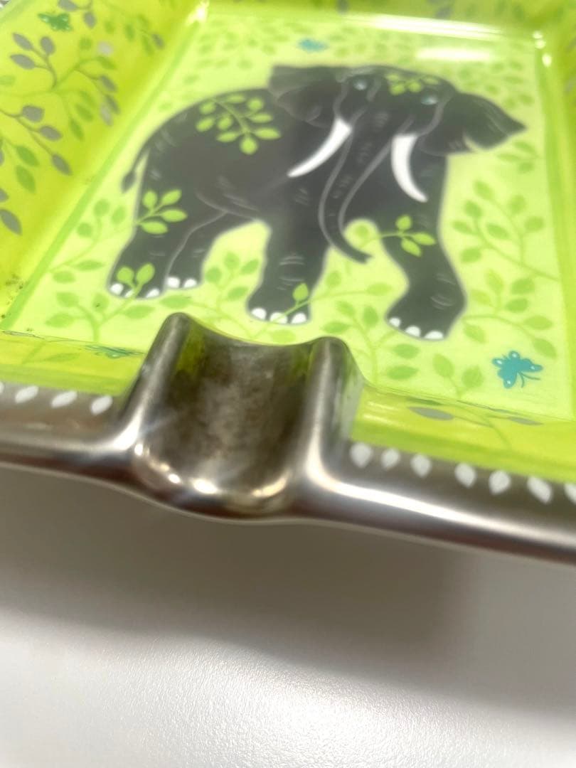 エルメス 灰皿 象 グリーン レア ビンテージ 柄 20×16cm Hermes
