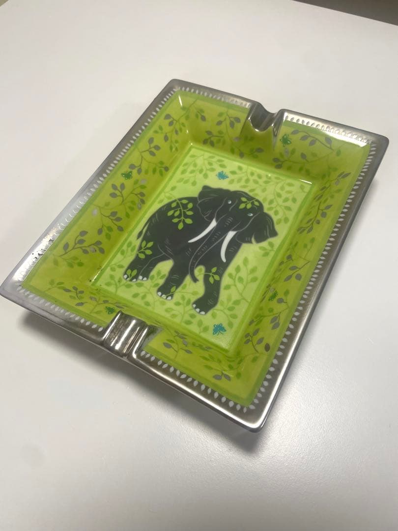 エルメス 灰皿 象 グリーン レア ビンテージ 柄 20×16cm Hermes
