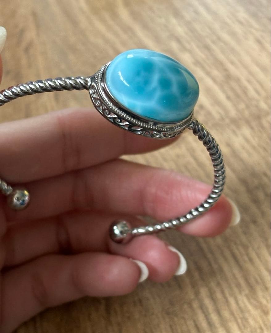 お買得 高品質　ラリマー　バングル　silver925 フリーサイズ