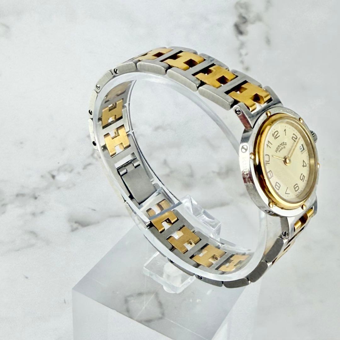 【新品電池】 エルメス クリッパー コンビ デイト Hベルト ゴールド