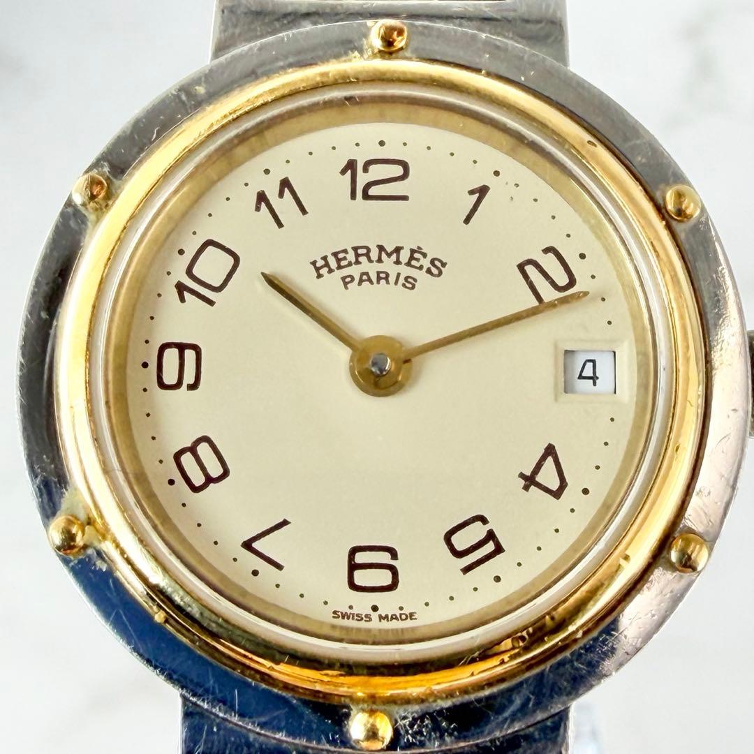 【新品電池】 エルメス クリッパー コンビ デイト Hベルト ゴールド