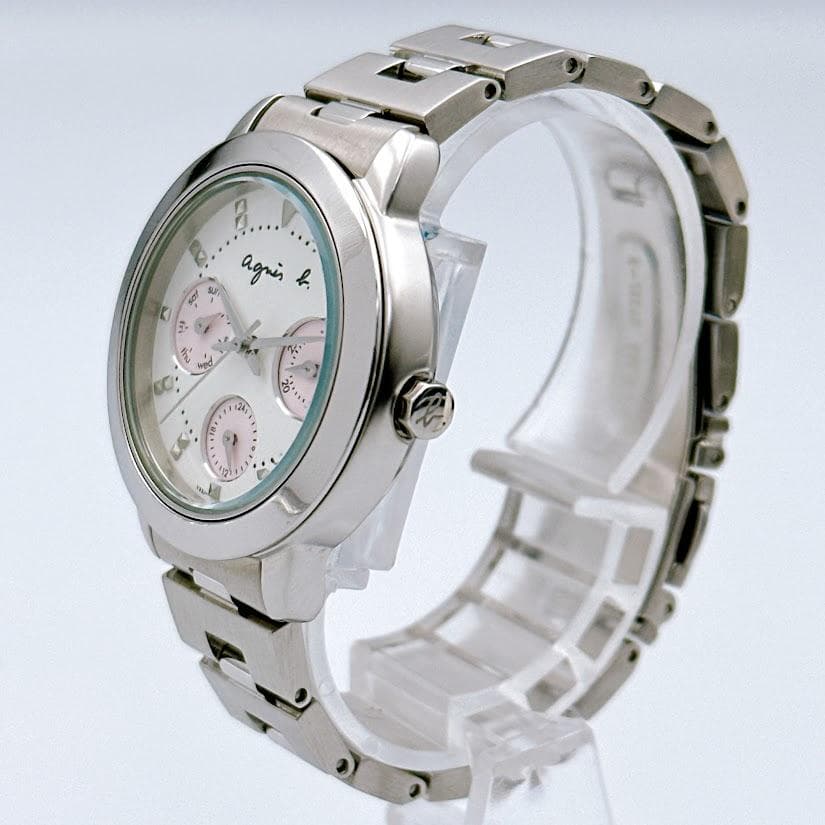 美品 アニエスベー レディース腕時計 クロノグラフ ホワイト ピンク