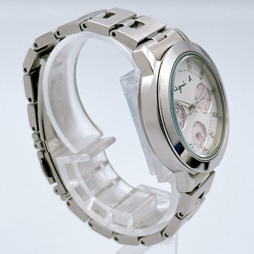 美品 アニエスベー レディース腕時計 クロノグラフ ホワイト ピンク