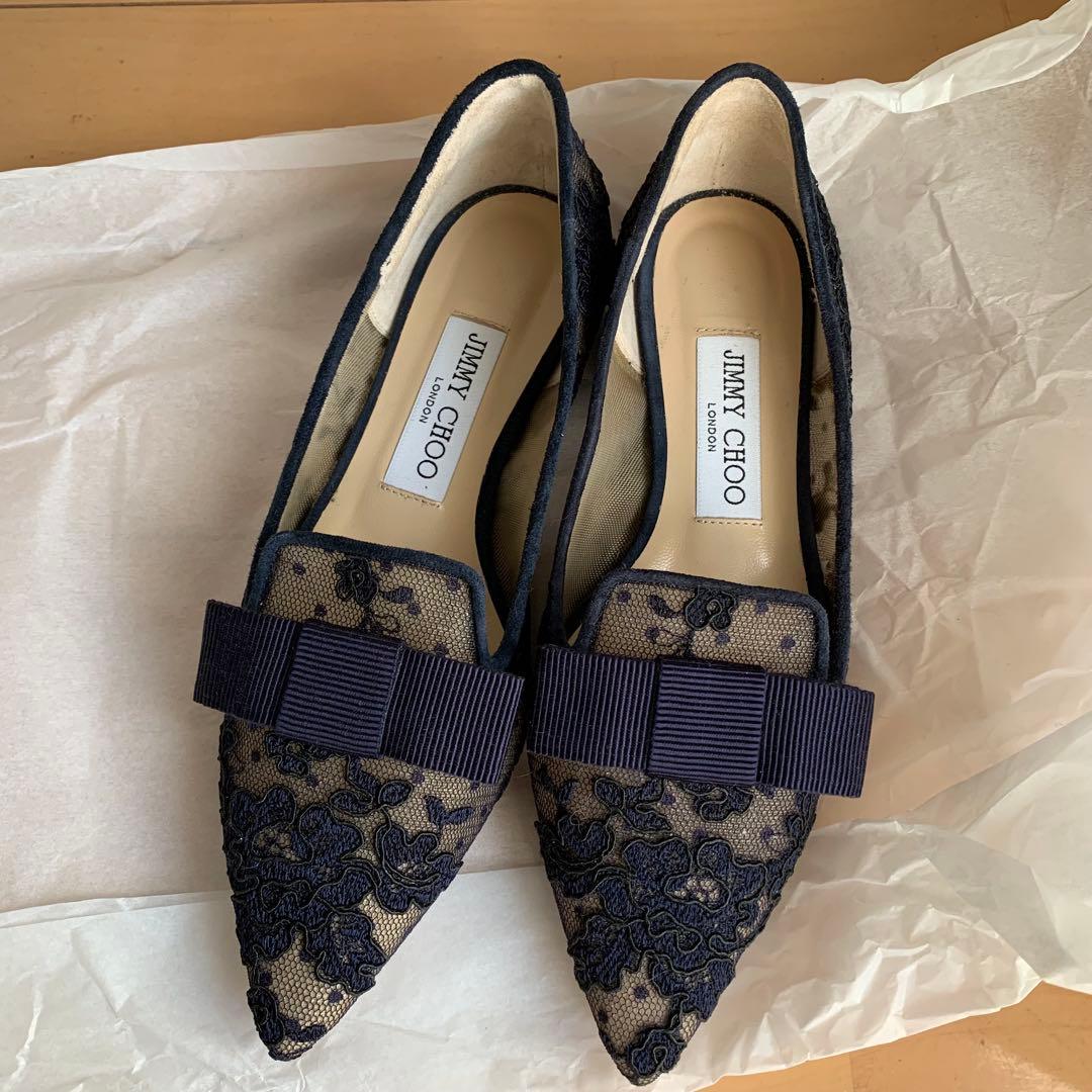 ジミーチュウ　レースフラットパンプス　35.5