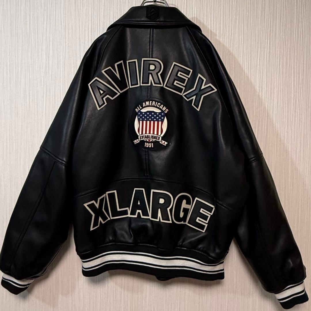 完売品 AVIREX XLARGE コラボ ブラック黒色 レザージャケット