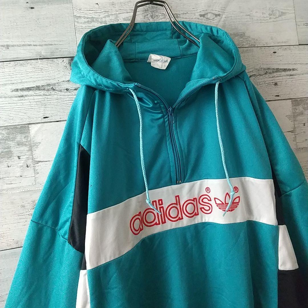 希少デザイン☆80s アディダス センターロゴ ハーフジップ トラックジャケット