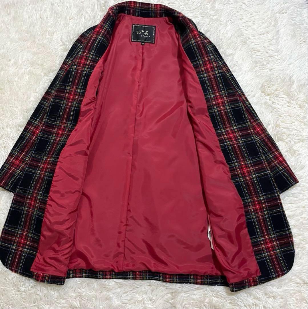 アニエスベー★タータンチェック チェスターコート　ウール　レディースコート　S