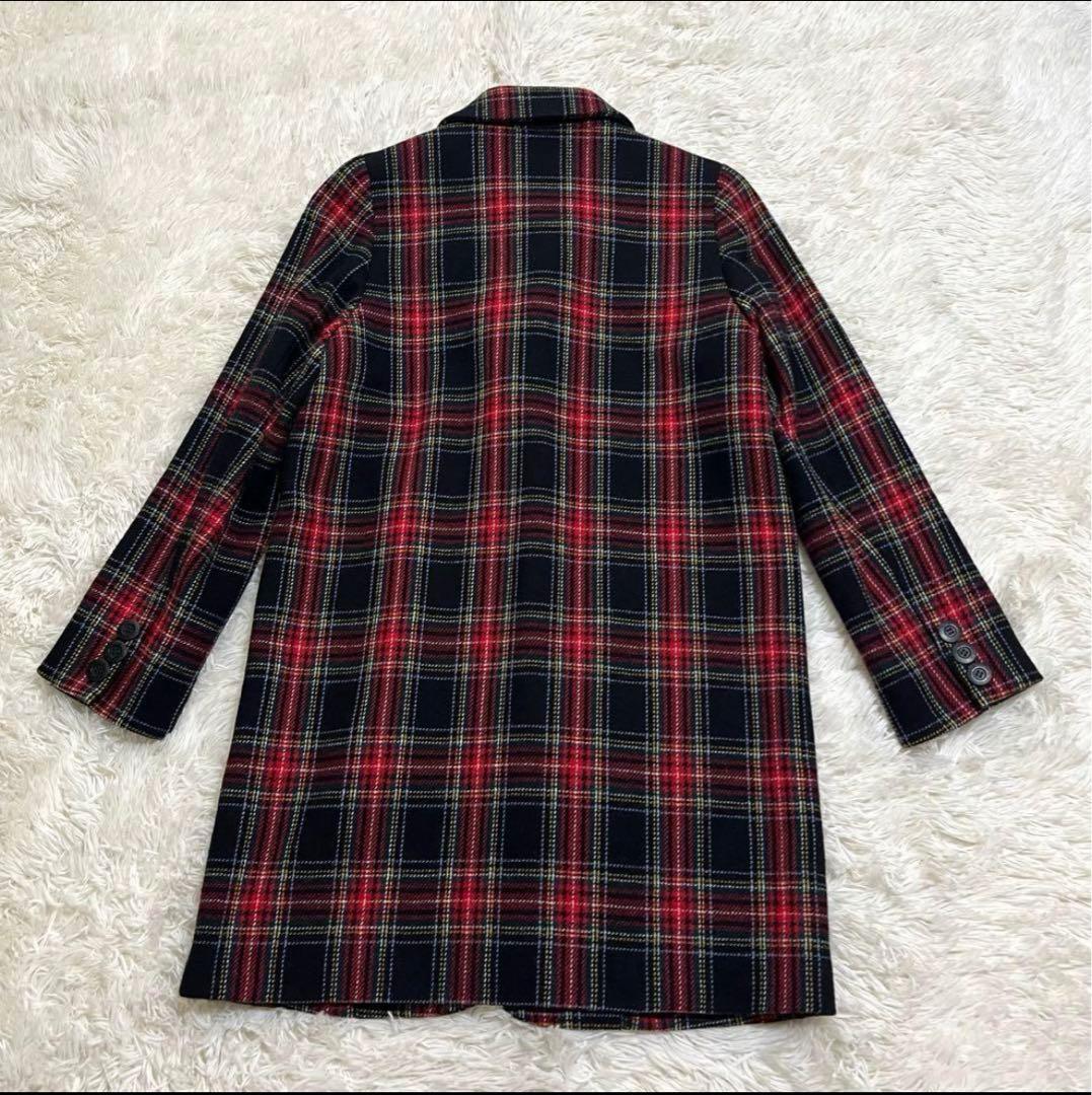アニエスベー★タータンチェック チェスターコート　ウール　レディースコート　S