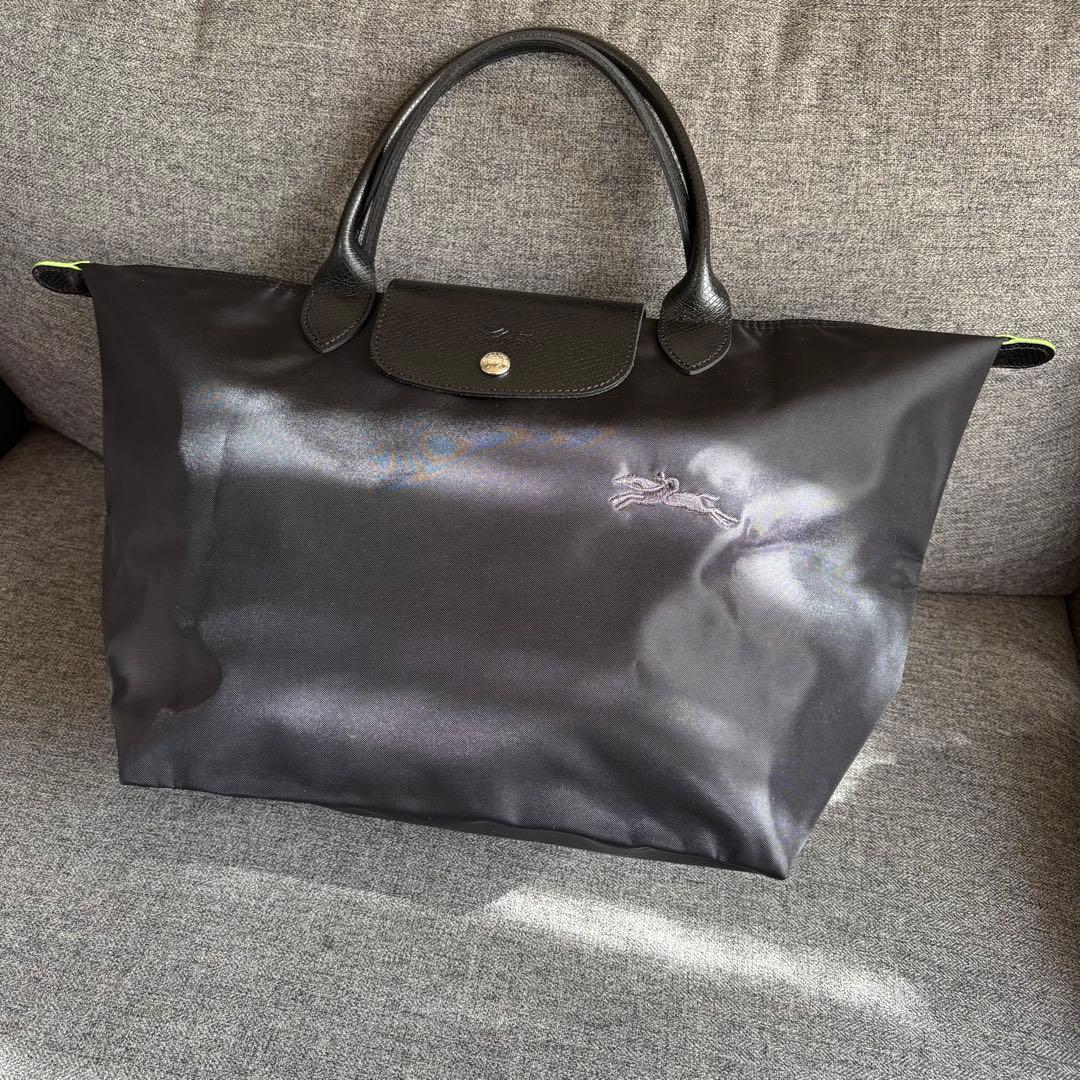 ロンシャン ルプリアージュ ブラック グリーン トップハンドル M 1623