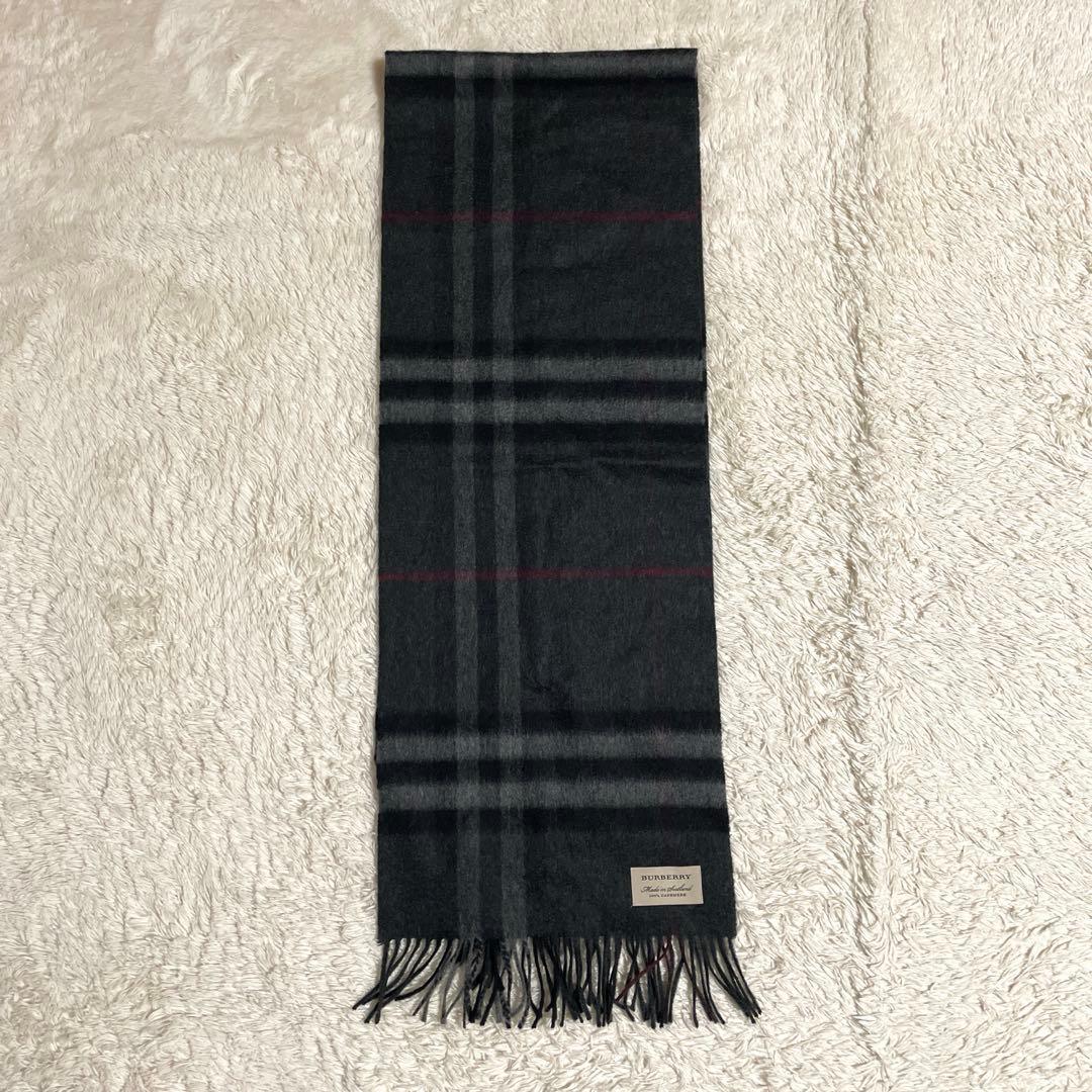 【美品】BURBERRY カシミヤ100%　マフラー　チェック柄　グレー系