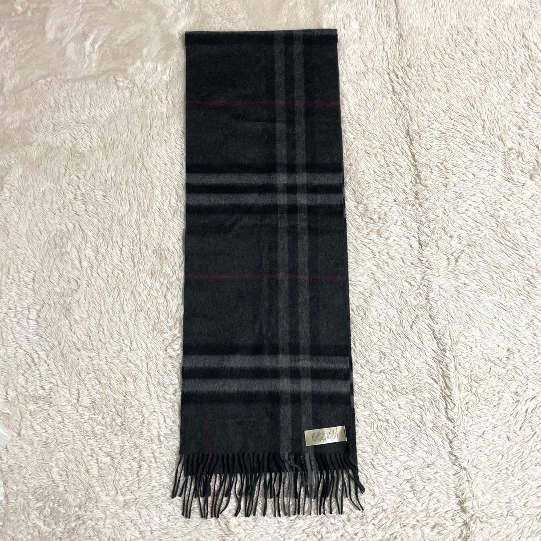 【美品】BURBERRY カシミヤ100%　マフラー　チェック柄　グレー系