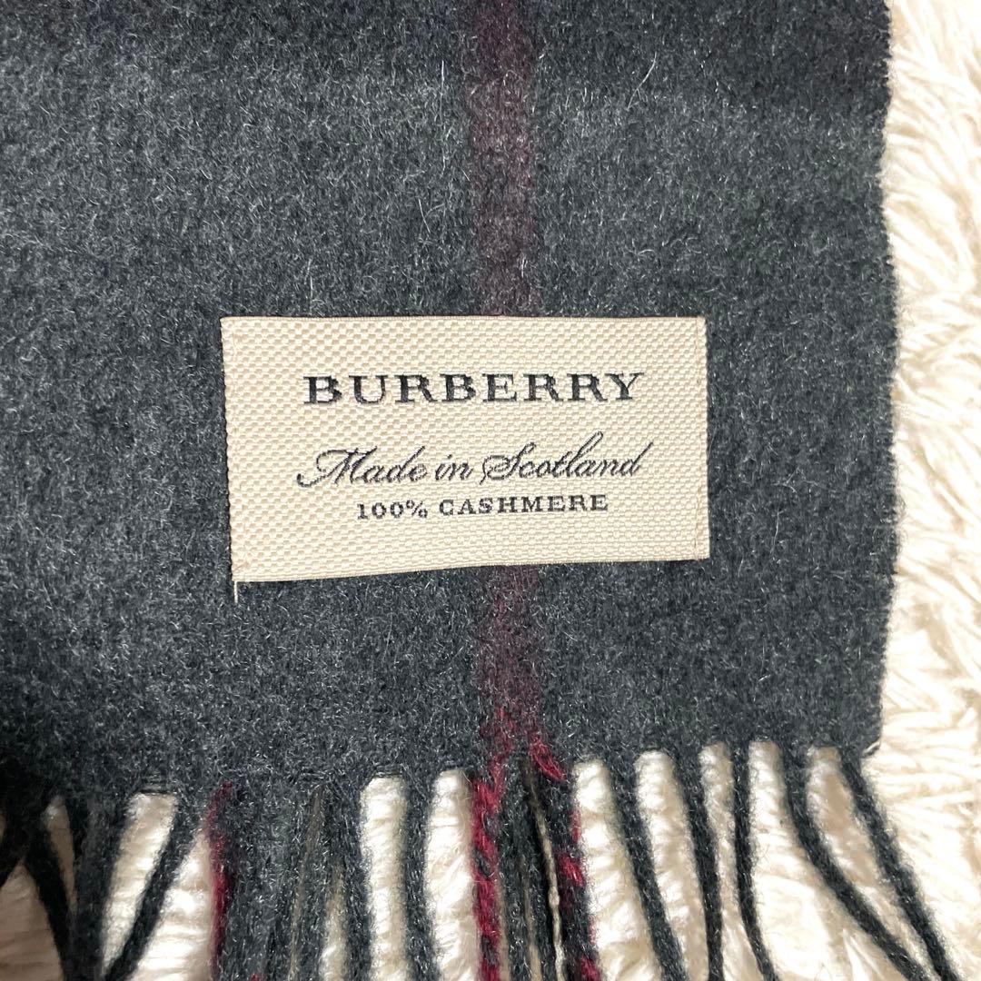 【美品】BURBERRY カシミヤ100%　マフラー　チェック柄　グレー系