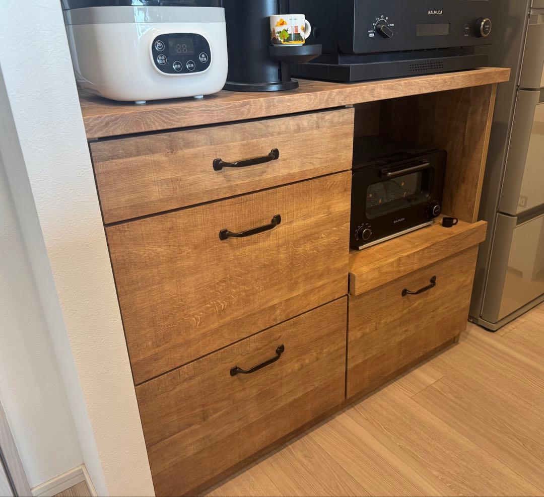 LOWYA【幅120】食器棚 キッチン収納 ロータイプ引出しスライド 日本製