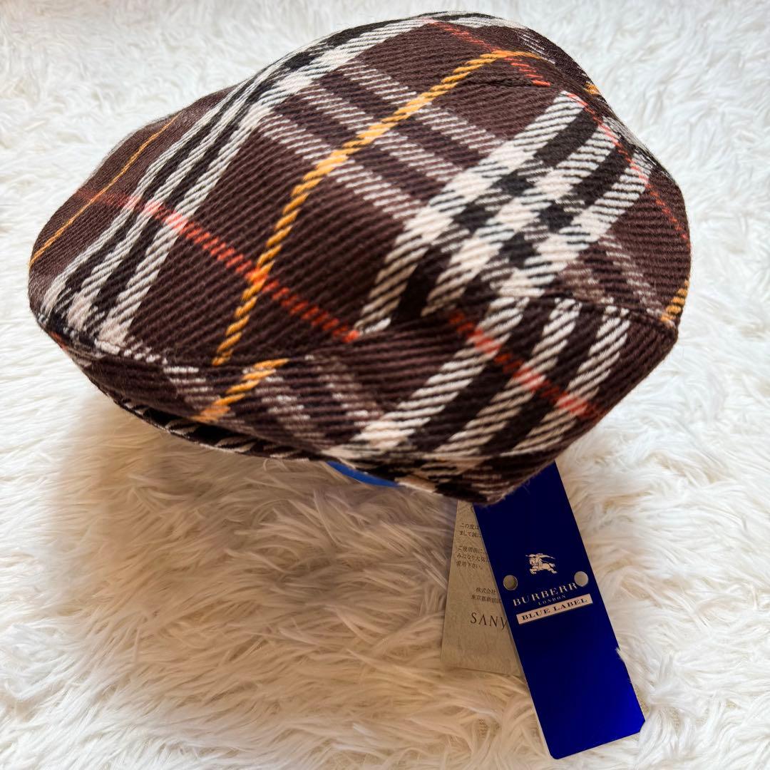 未使用タグ付き バーバリーブルーレーベル ノバチェック柄 ハンチング ベレー帽
