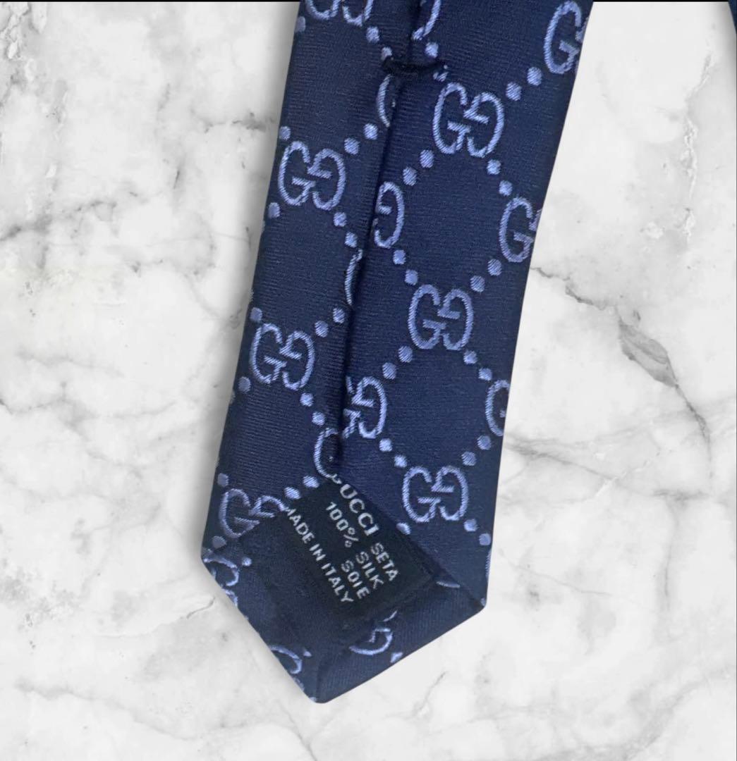 【未使用に近い】GUCCI ネクタイ　ggマーモント　gg柄　ネイビー